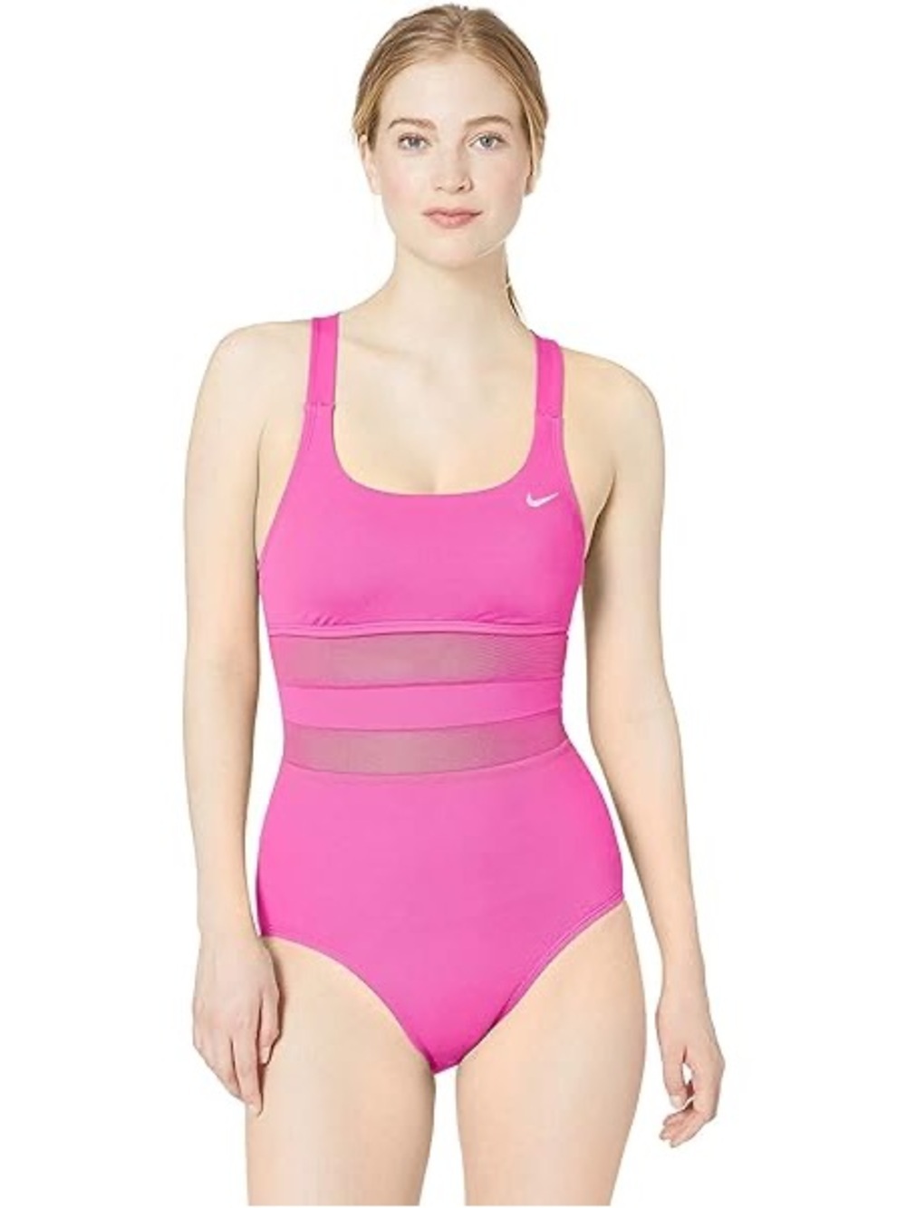 Nike | Pink Missy Mesh Solid Edge V-Back One Piece Swimsuit - Size M - Picture 6 of 7